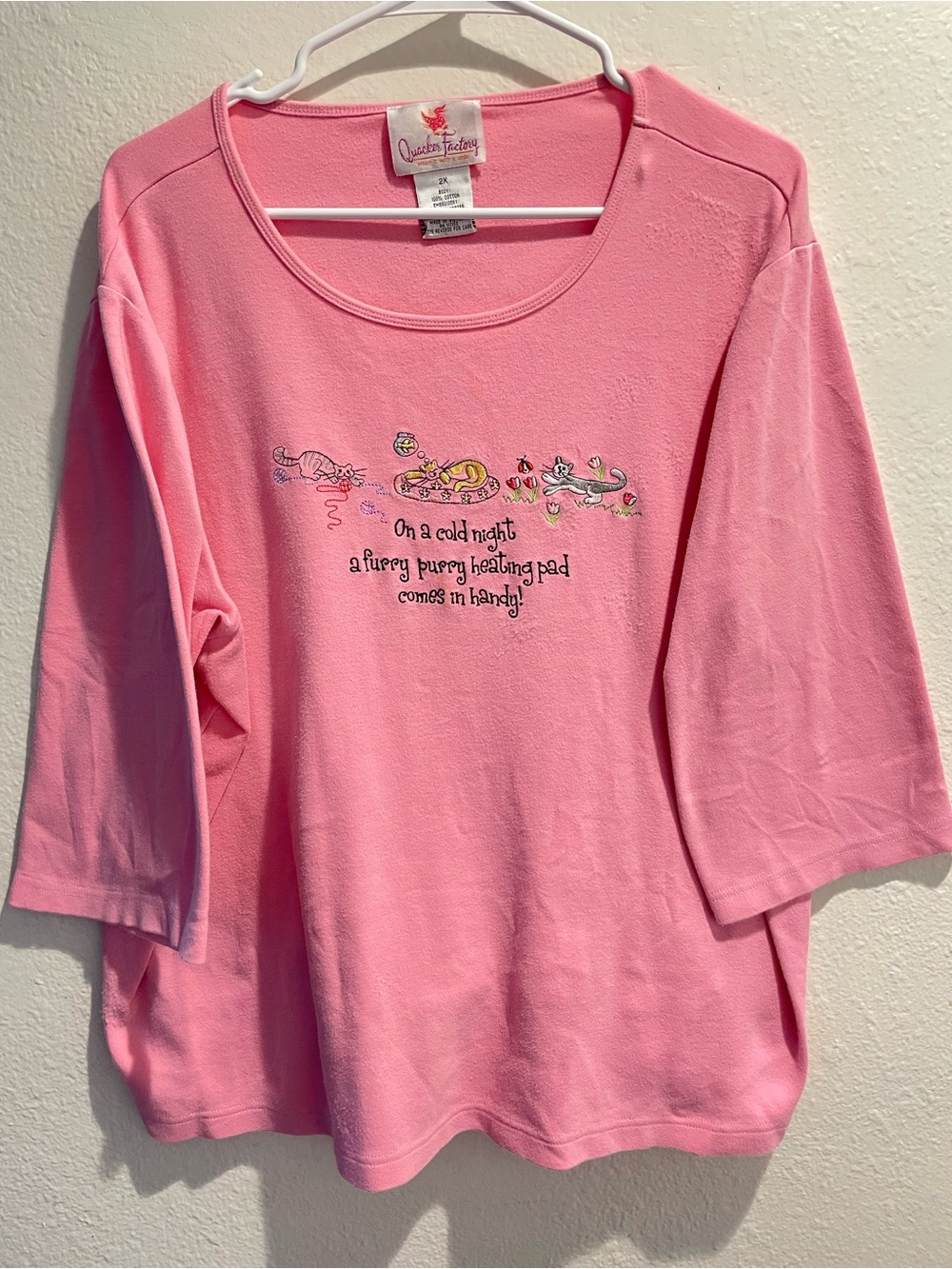 🐈 Vintage Quacker Factory Pink Cat Top ✨ Size 2X Grandmacore
